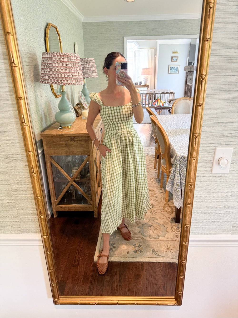 Tuckernuck Green Gingham Smocked Midi Dress - Picture 1 of 4